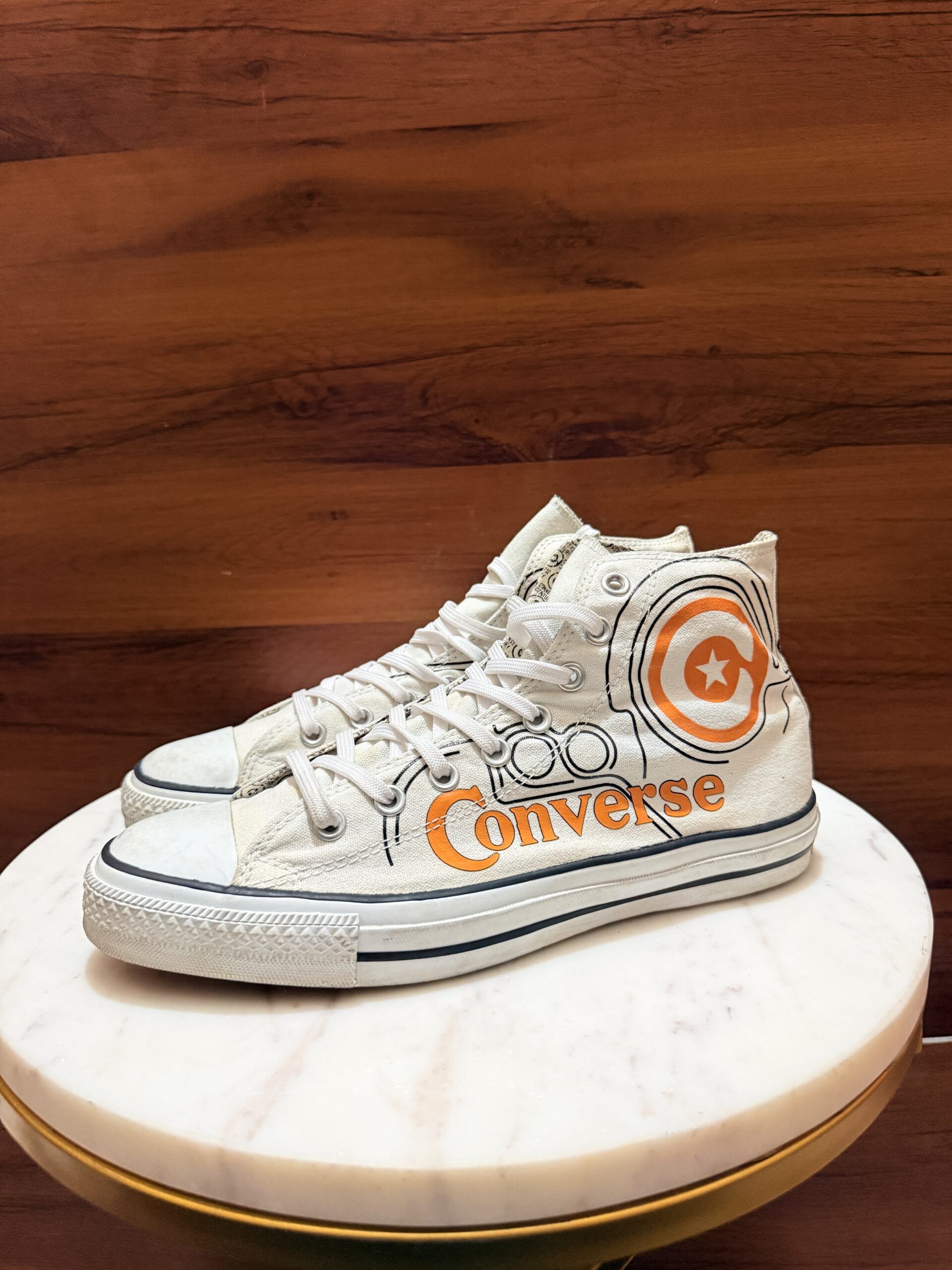 Converse Chuck Taylor All Star High Top Sneakers – Off-White / Orange Graphic