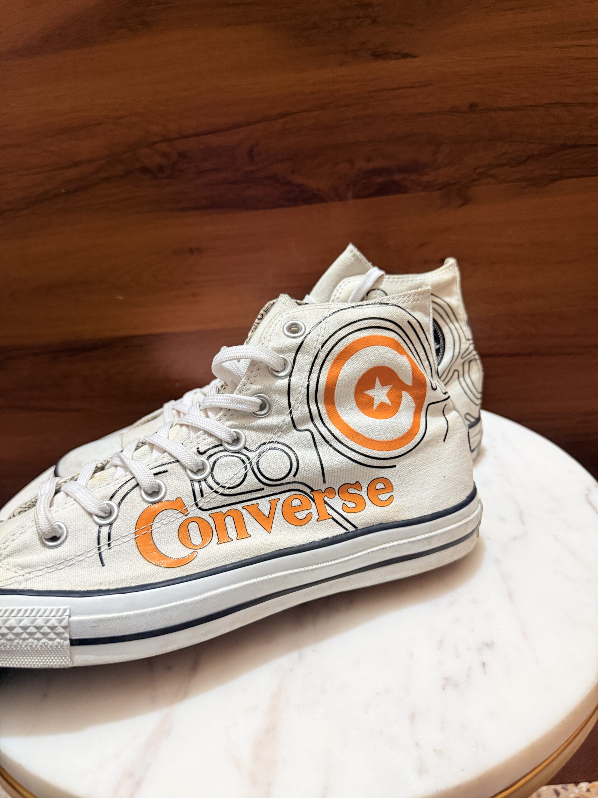 Converse Chuck Taylor All Star High Top Sneakers – Off-White / Orange Graphic
