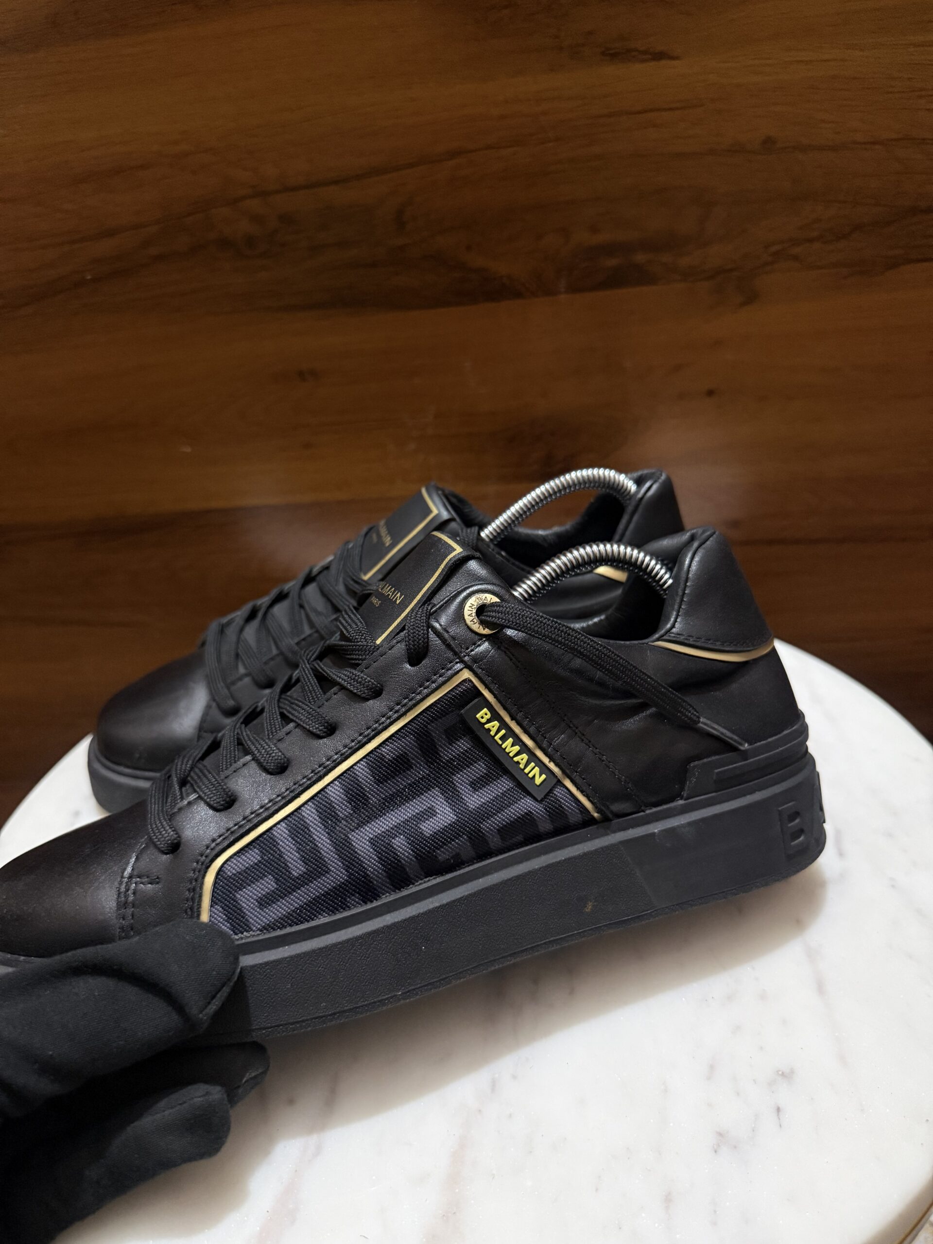 Balmain B-Court – Black Labyrinth Monogram Sneakers