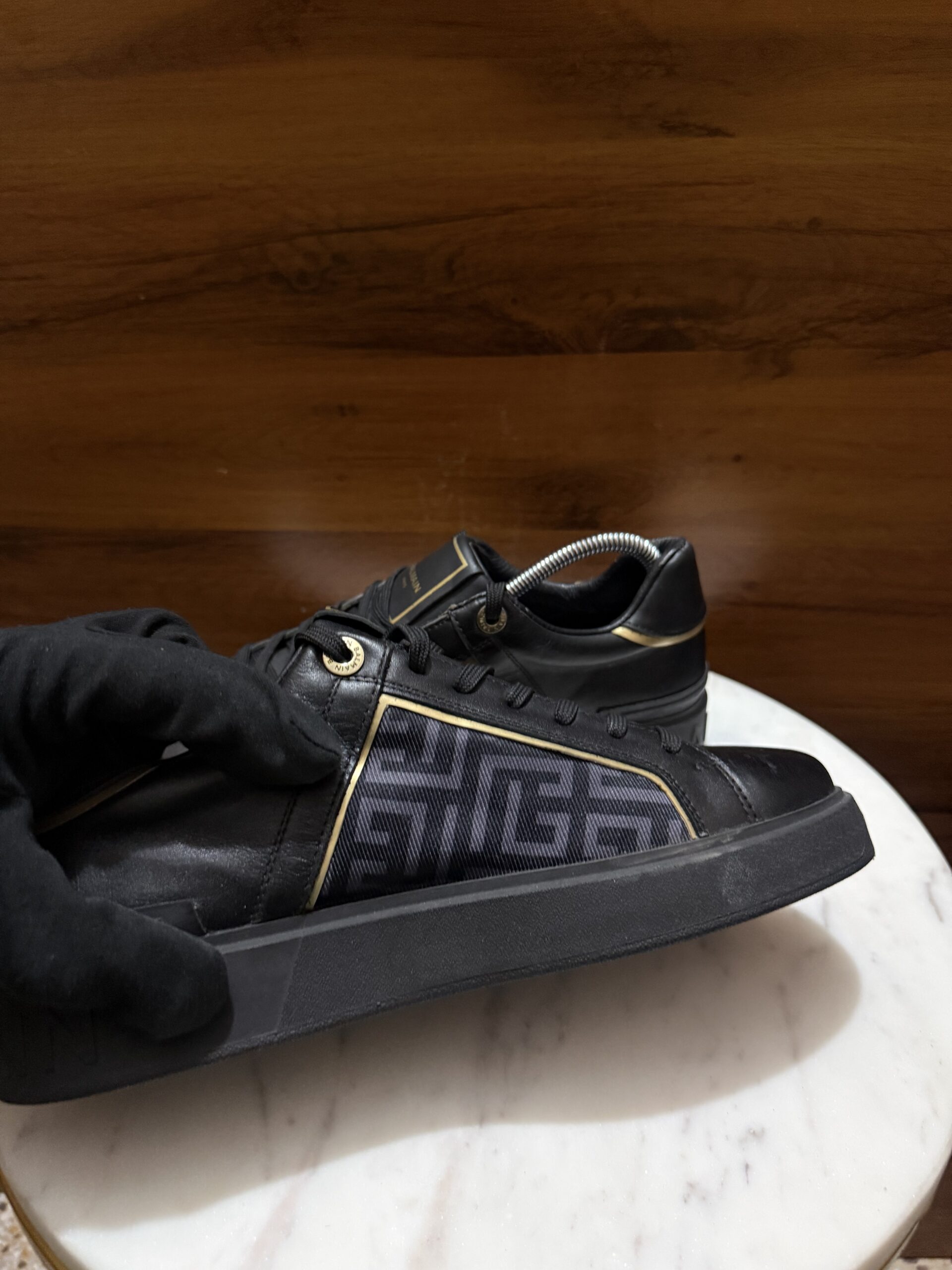 Balmain B-Court – Black Labyrinth Monogram Sneakers