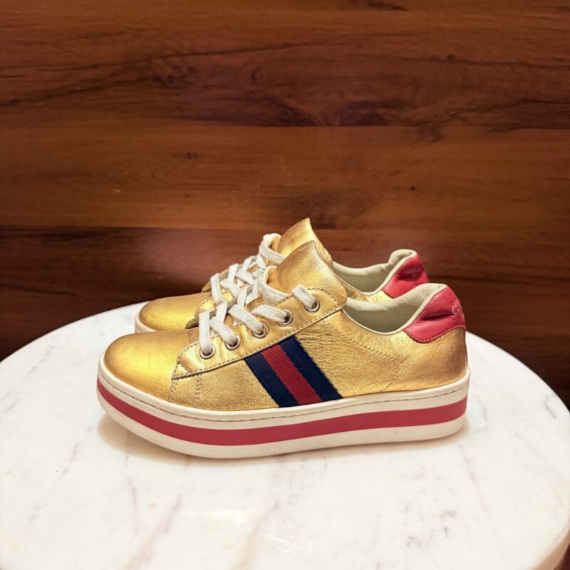 Gucci Kids Metallic Gold Platform Sneakers