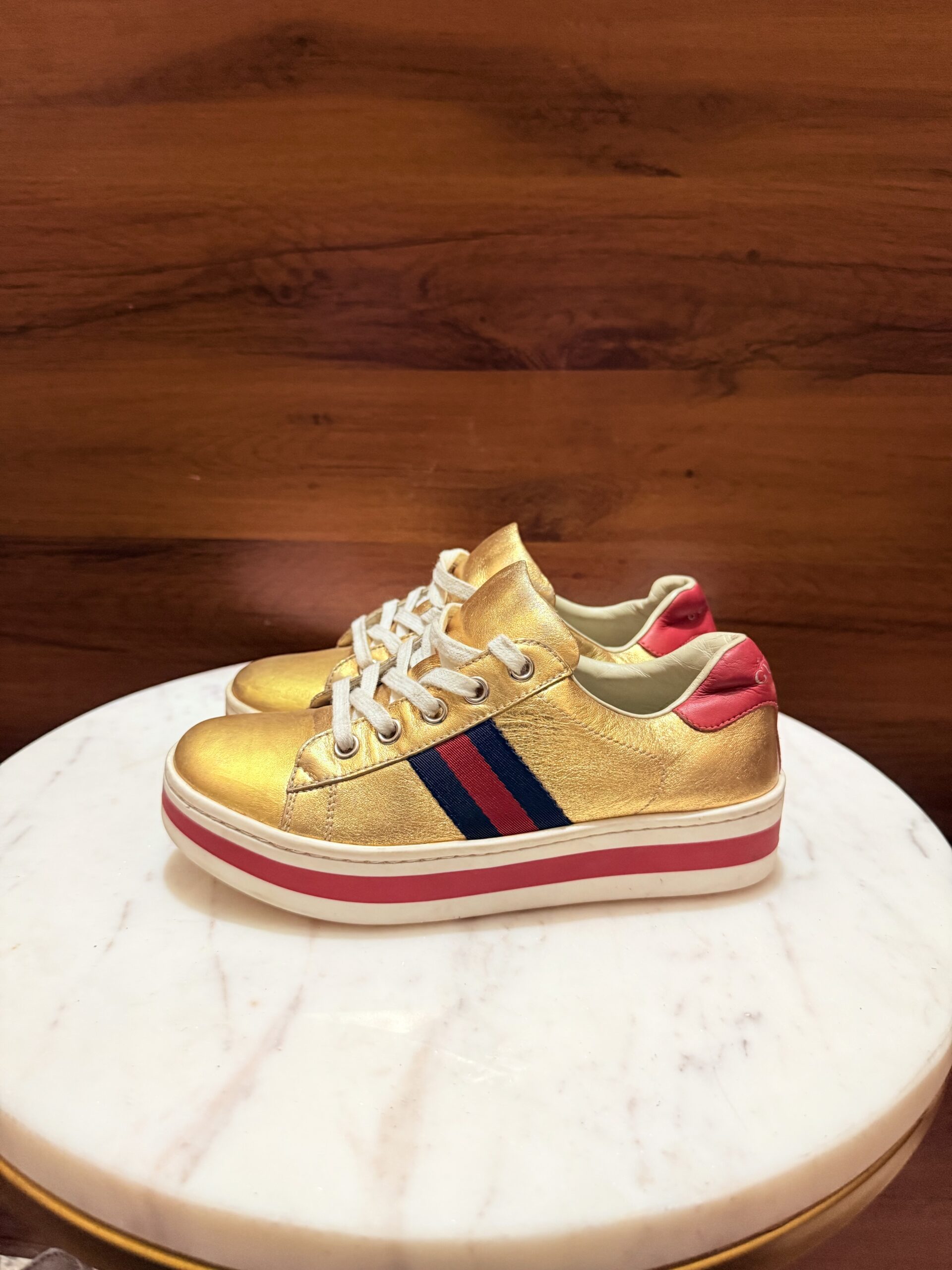 Gucci Kids Metallic Gold Platform Sneakers