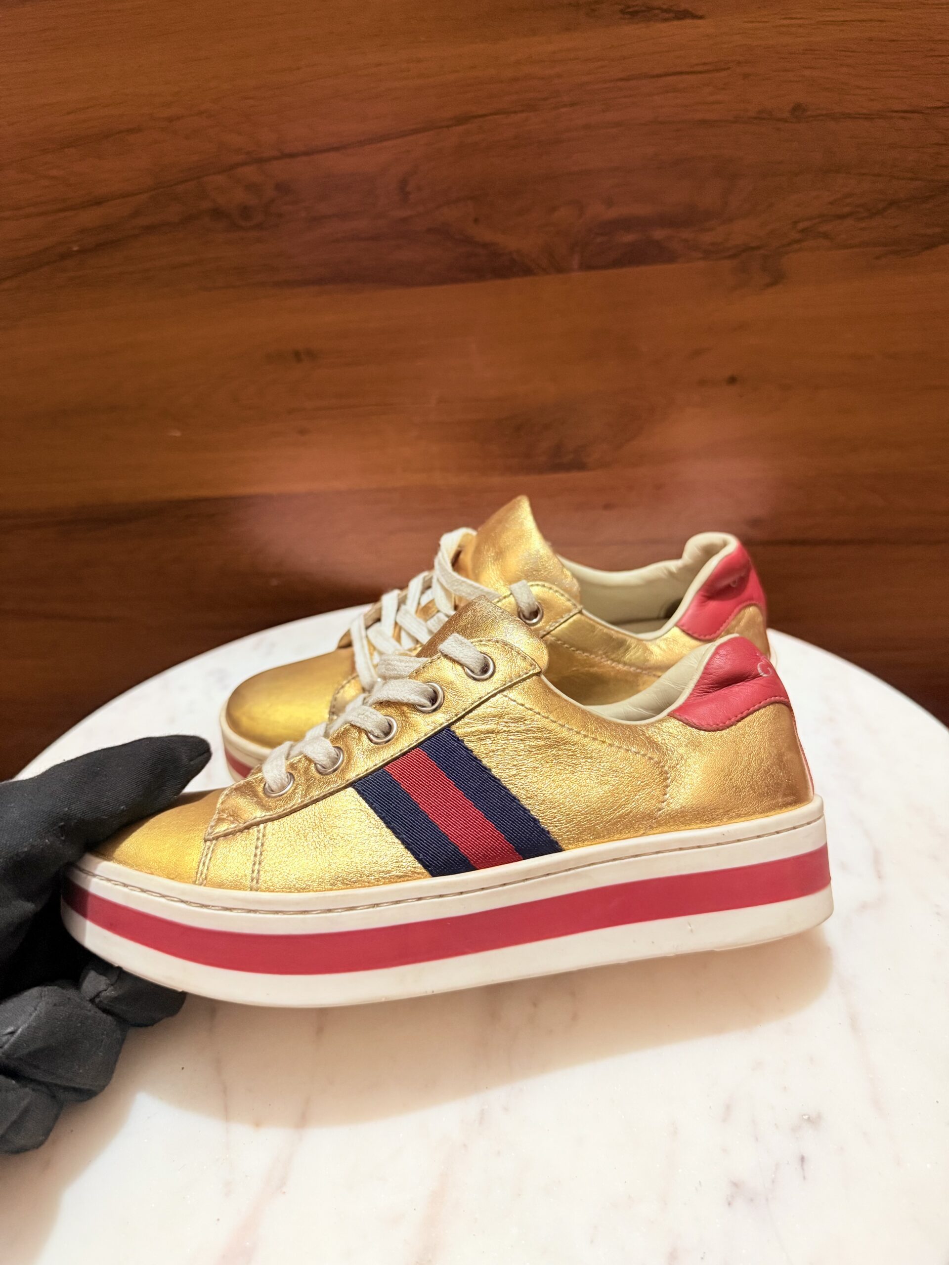 Gucci Kids Metallic Gold Platform Sneakers