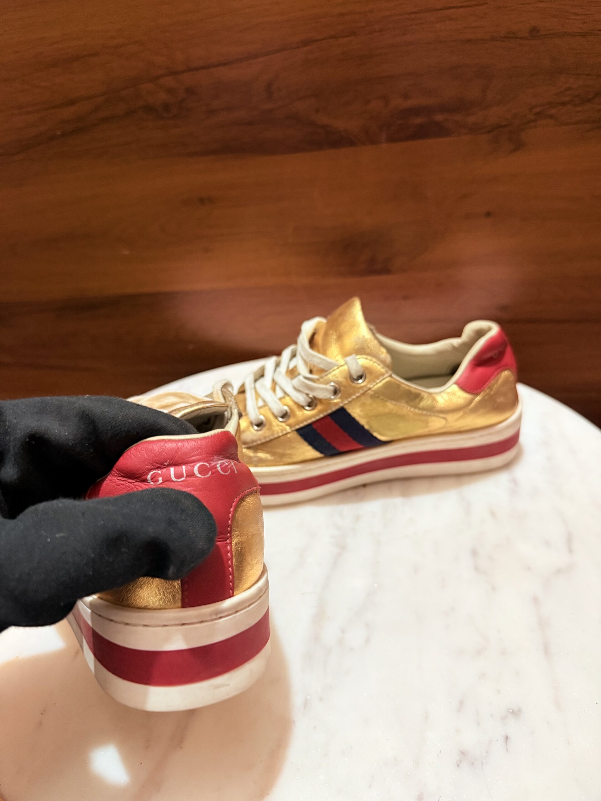 Gucci Kids Metallic Gold Platform Sneakers