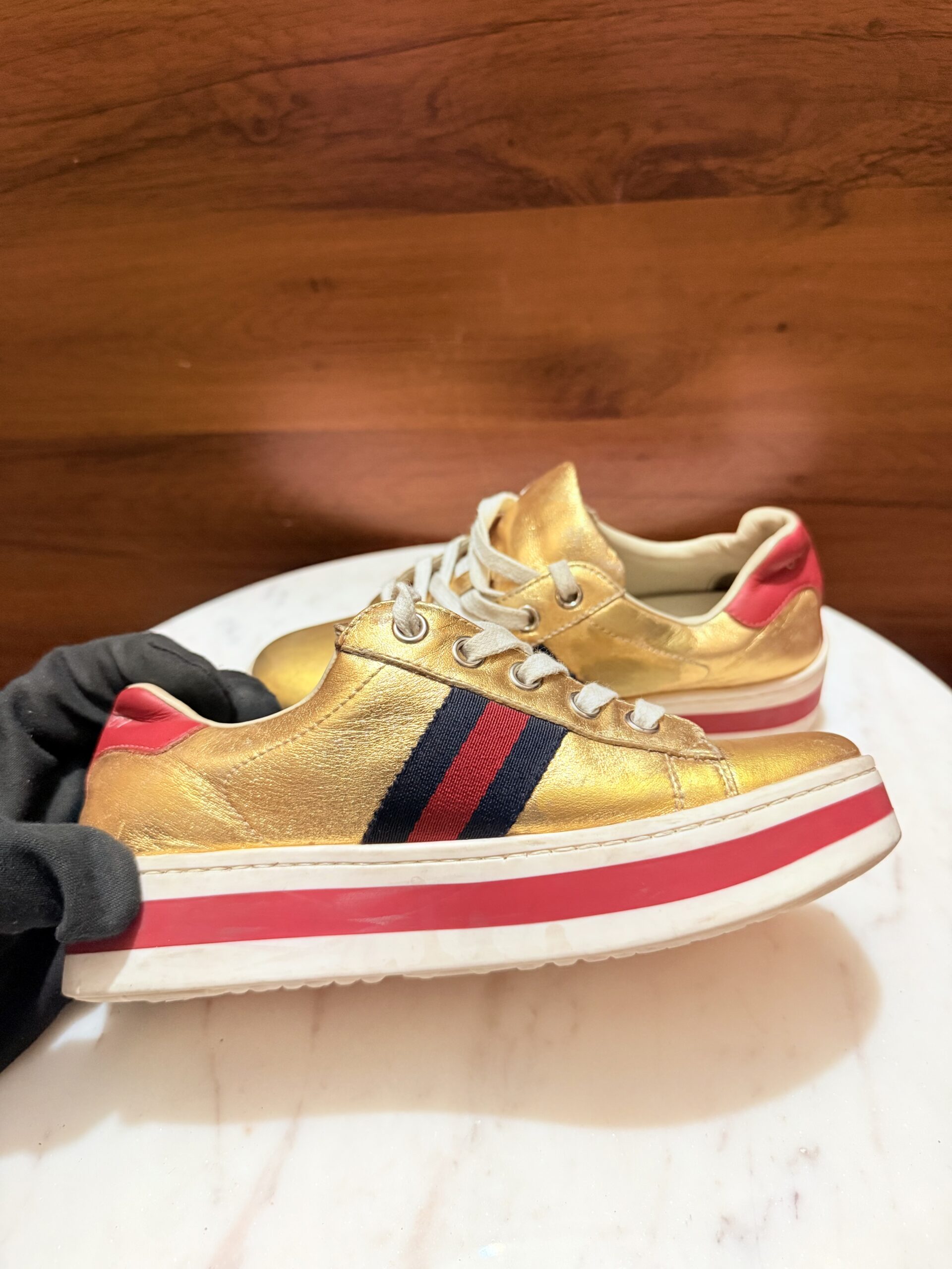 Gucci Kids Metallic Gold Platform Sneakers