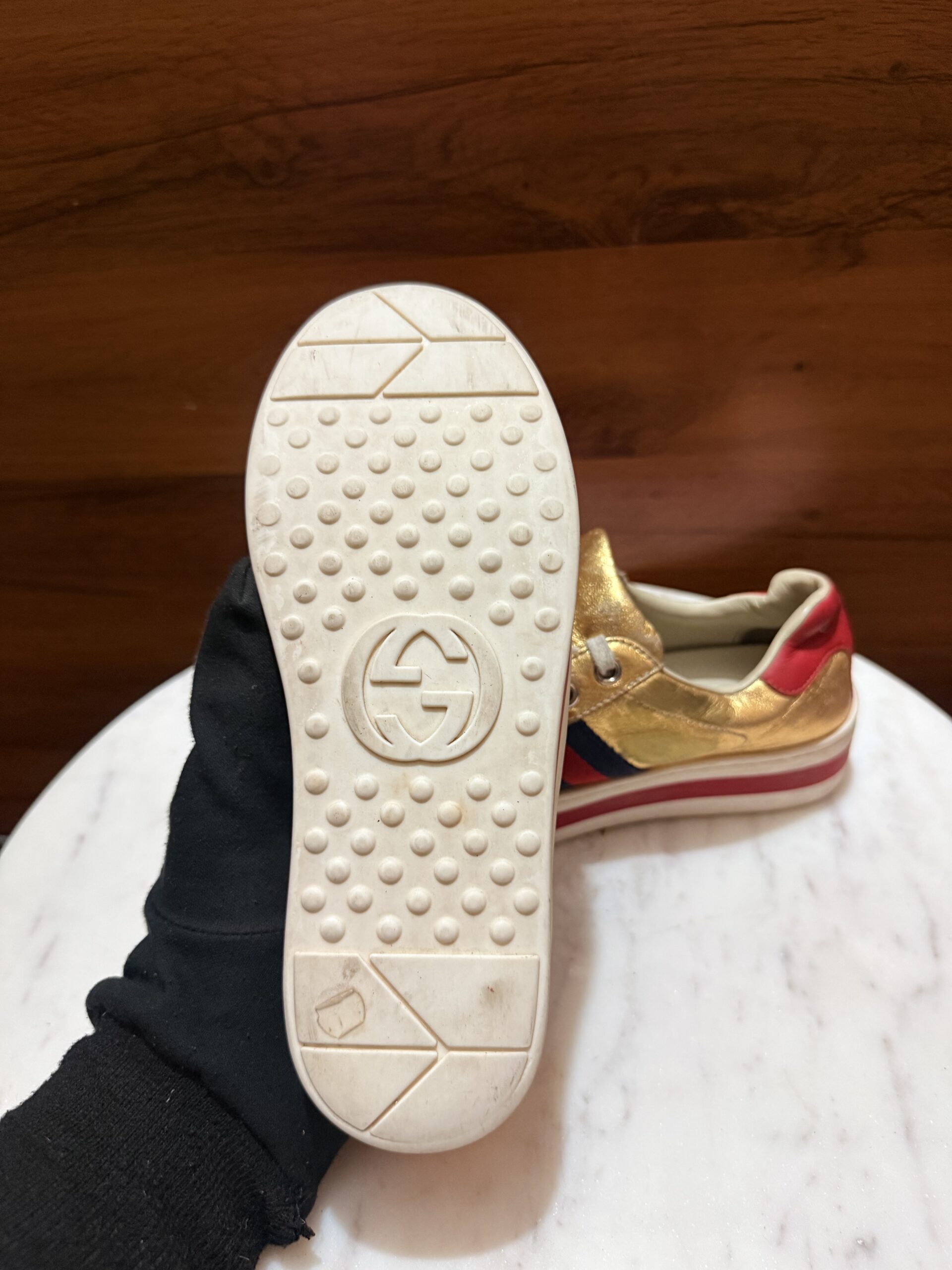 Gucci Kids Metallic Gold Platform Sneakers
