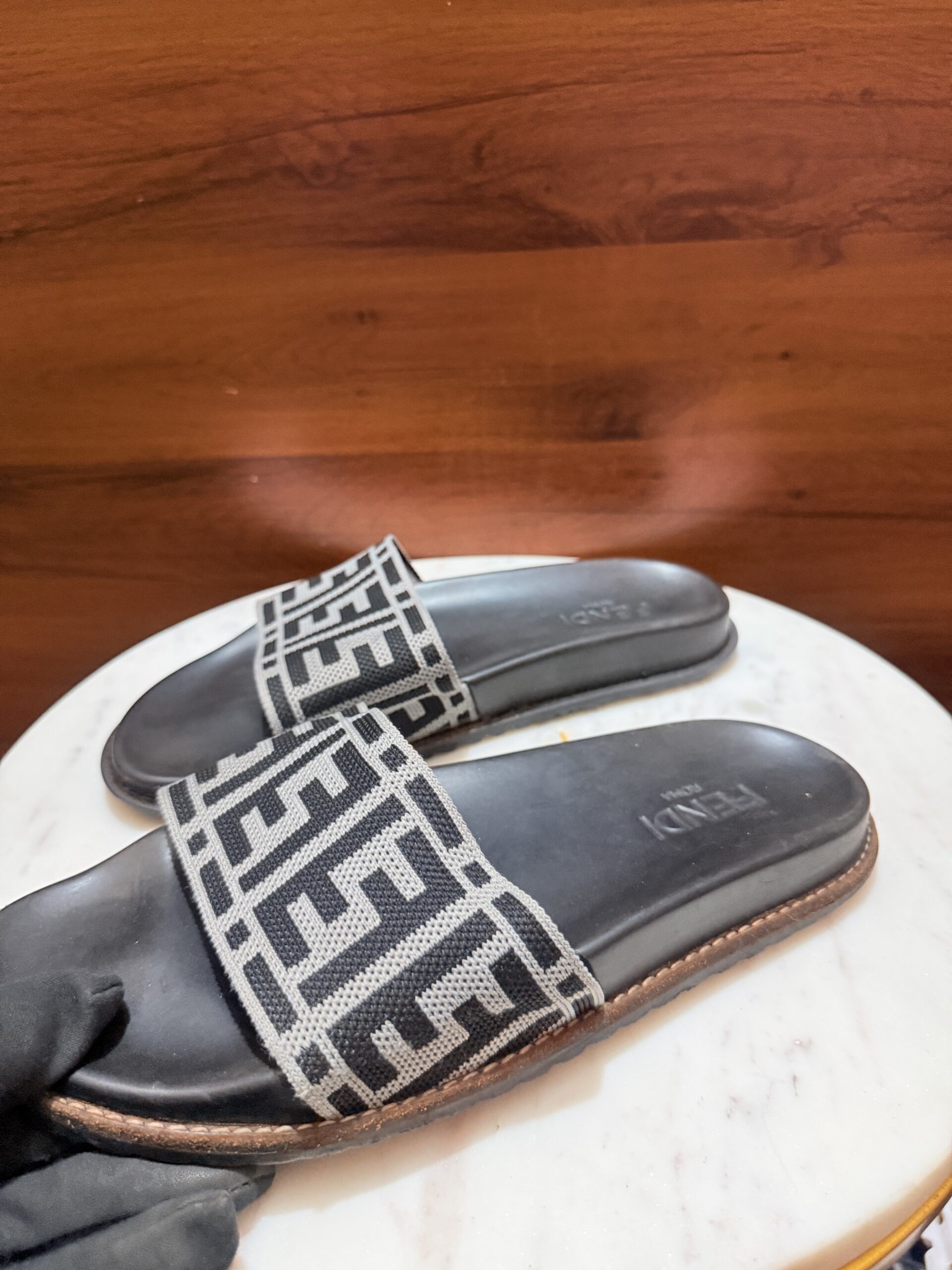 Fendi Roma – FF Monogram Jacquard Slide Sandals