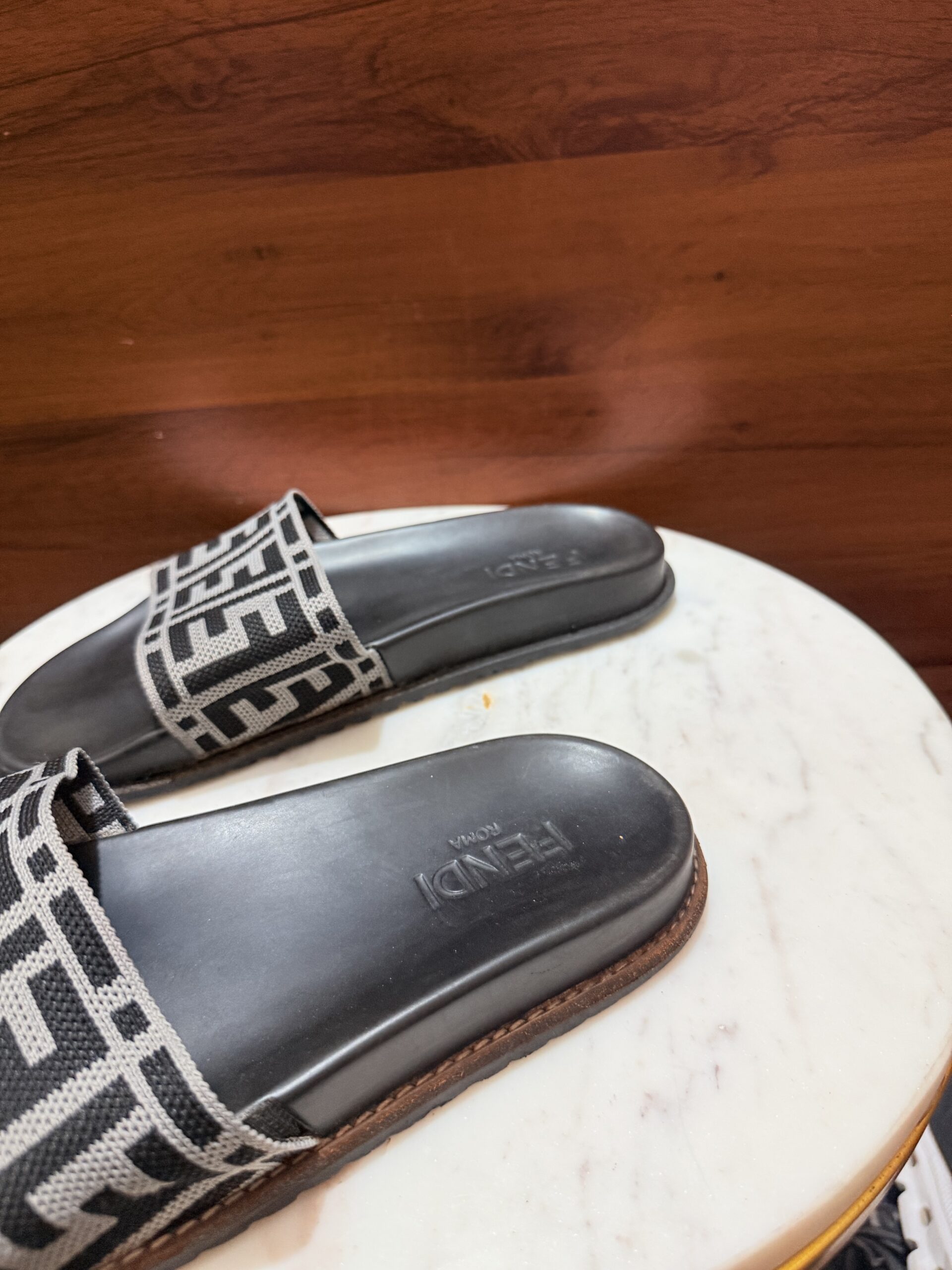 Fendi Roma – FF Monogram Jacquard Slide Sandals
