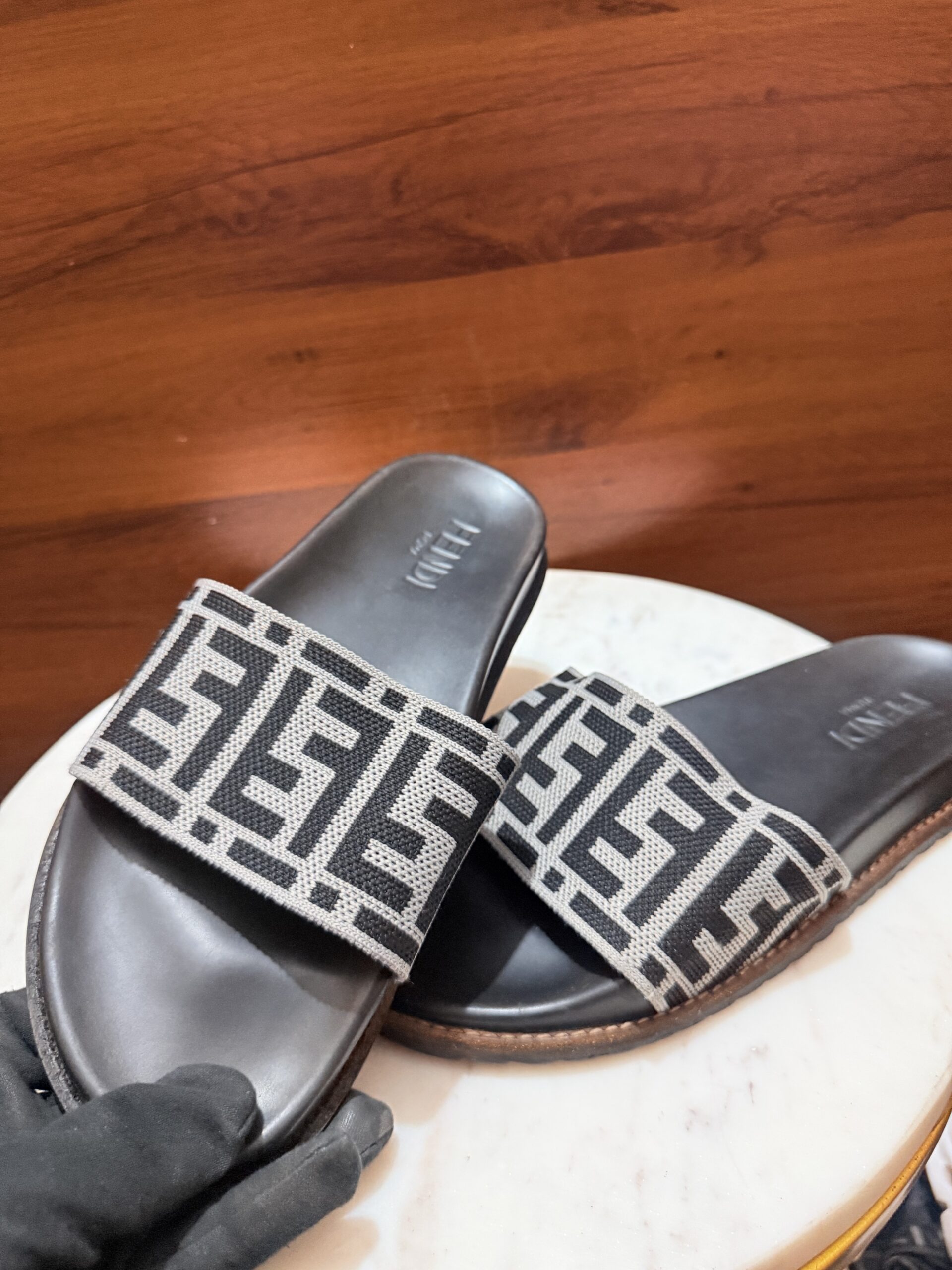 Fendi Roma – FF Monogram Jacquard Slide Sandals