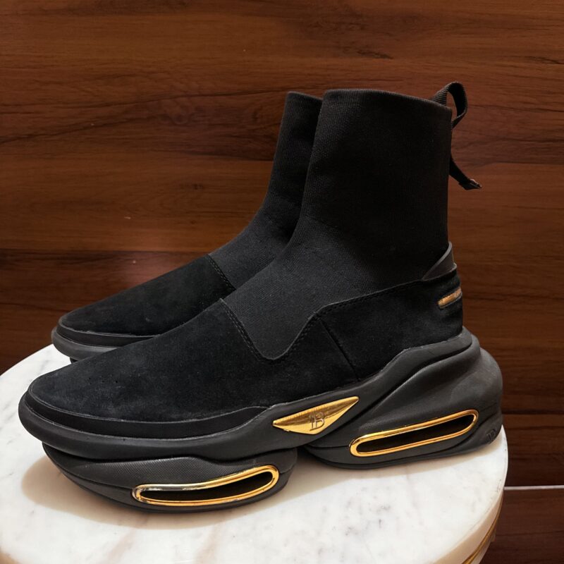 Balmain B-Bold – Black / Gold High-Top Sock Sneakers