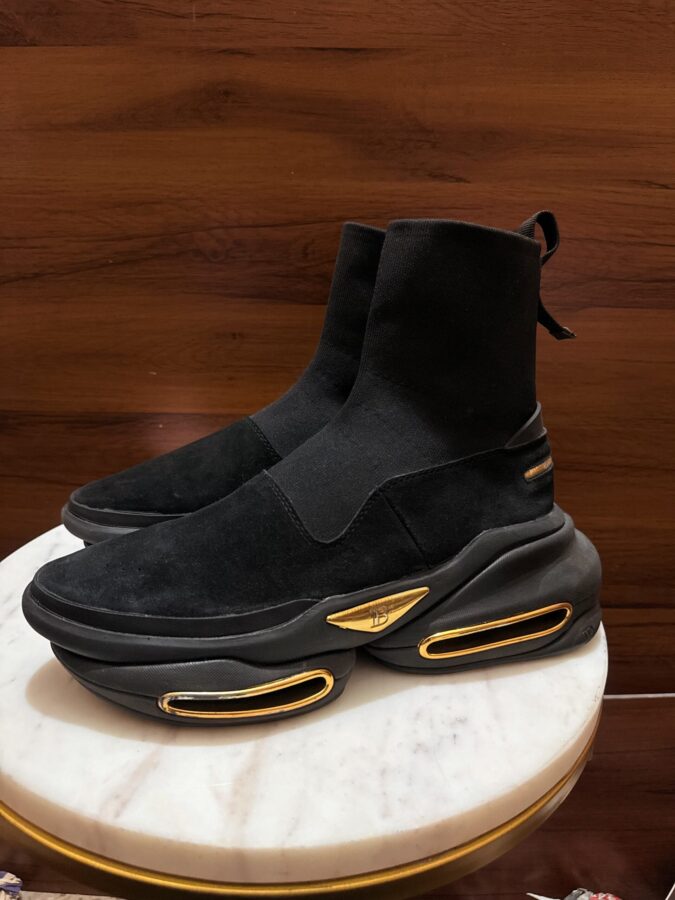 Balmain B-Bold – Black / Gold High-Top Sock Sneakers