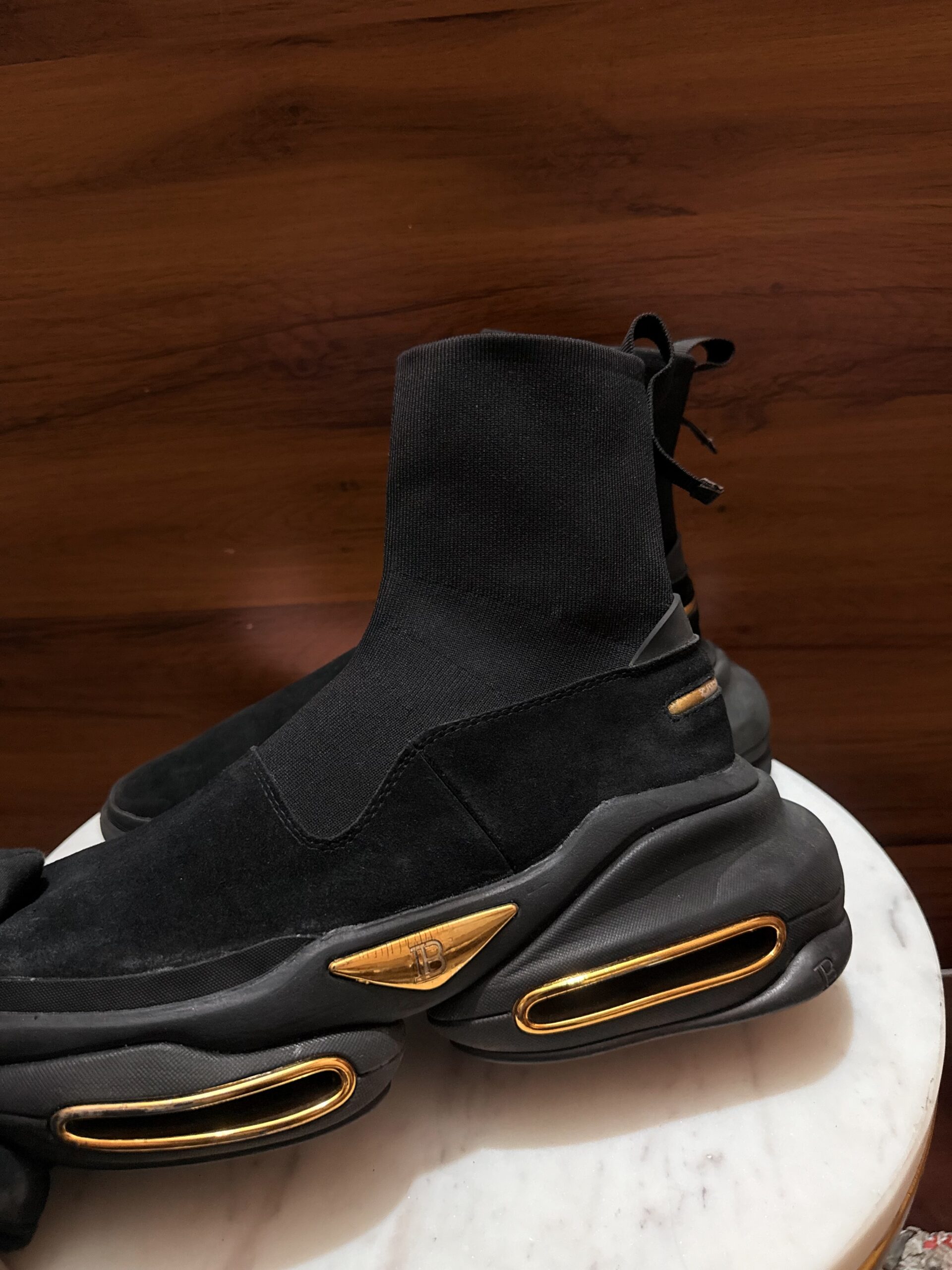 Balmain B-Bold – Black / Gold High-Top Sock Sneakers