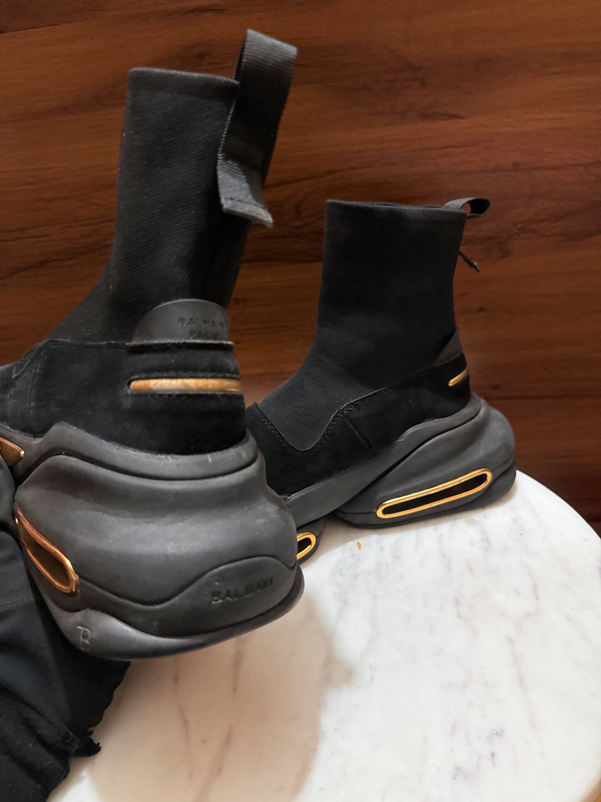 Balmain B-Bold – Black / Gold High-Top Sock Sneakers