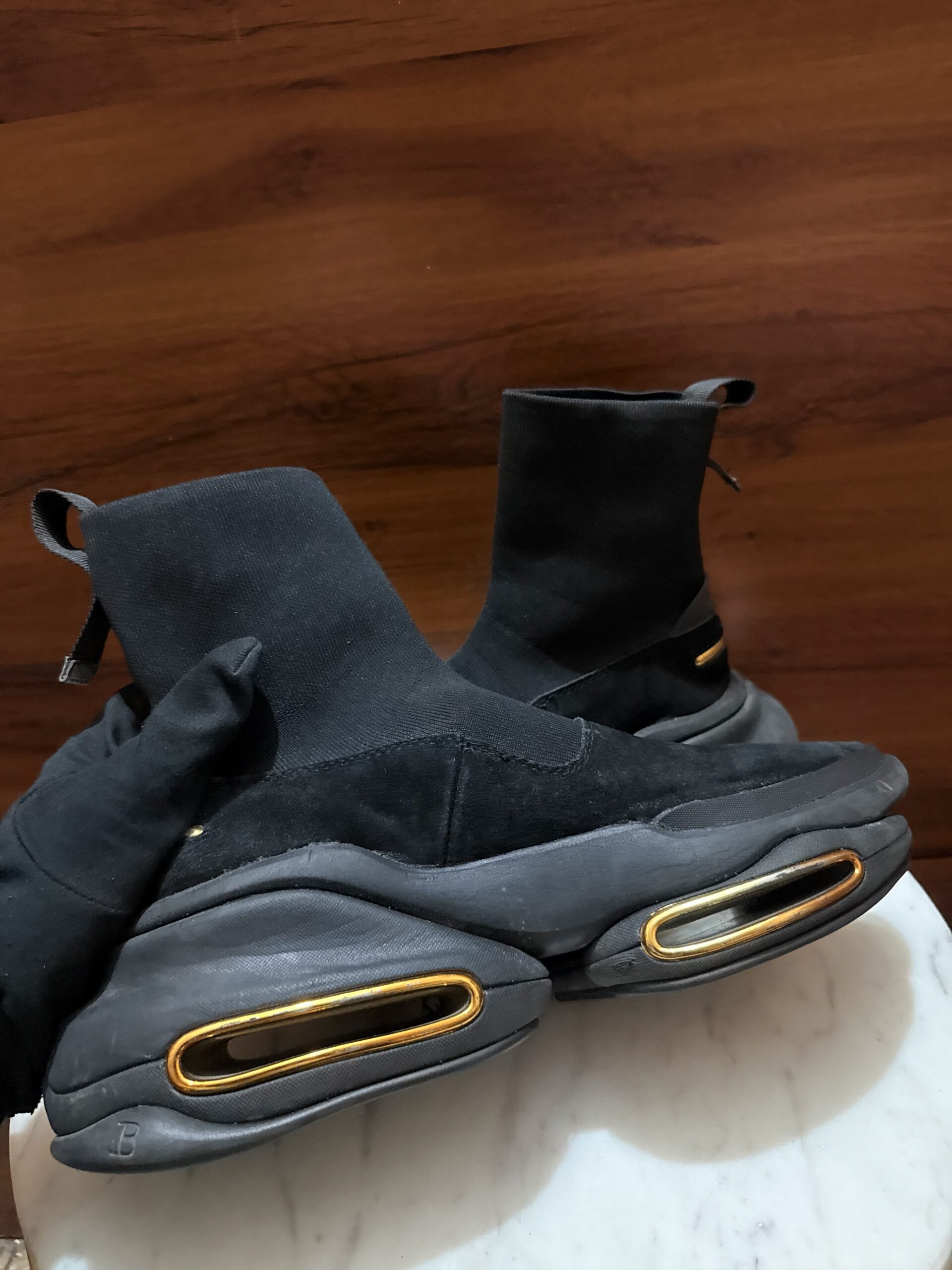 Balmain B-Bold – Black / Gold High-Top Sock Sneakers
